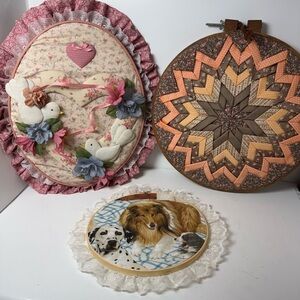 handmade vintage quilted folk art wall hangings. Set of 3.
